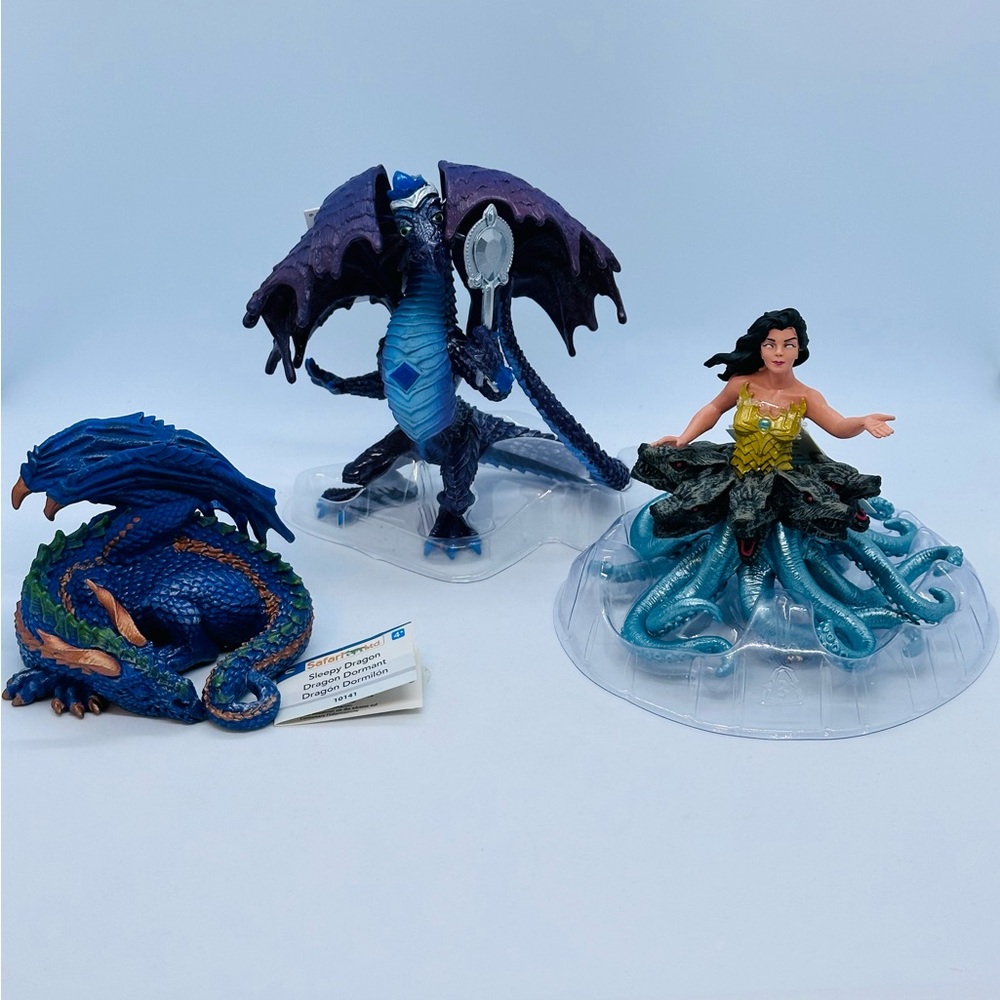 Lot/3 Safari Ltd. Fantasy Dragons Figures Mr. Scylla Jewel Dragon Sleepy Dragon